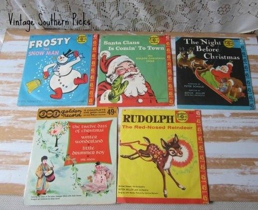 5 Vintage Christmas 45's Records with the Mitch Miller Orchestra