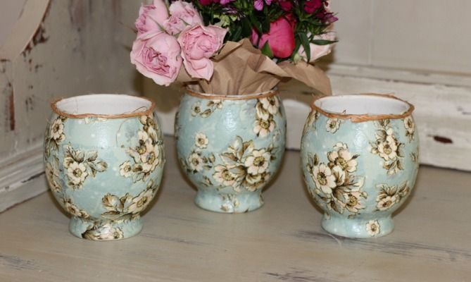 3 napkin decoupaged glass candle holders