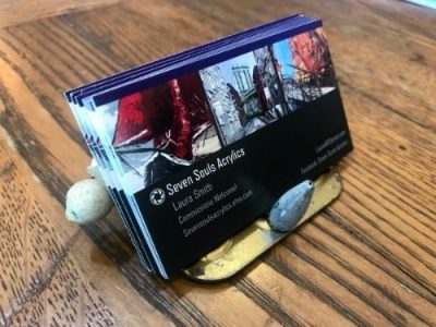 repurposed door hinges as business card holders